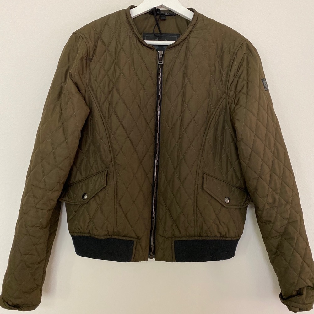 Belstaff Womens Olive Quilted Bomber Jacket 46